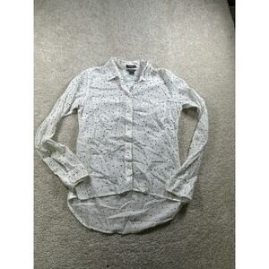 Eddie Bauer Shirt Womens XS White Black Dotted Classic Fit Button Up Long Sleeve